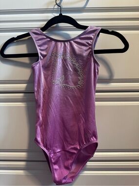 Destira Metallic Lavender Girls Gymnastics Leotard with Rhinestone Unicorn
